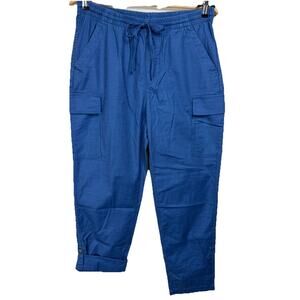 Lands' End Women's Blue Cargo Pants Elastic Waist Drawstring Utility Outdoors